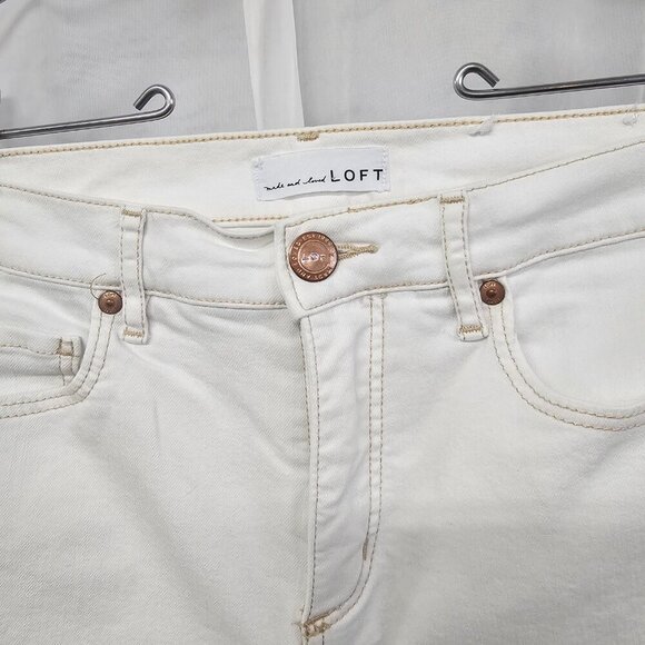 Loft White High Rise Flare Crop Jeans Denim Distressed 4 - Picture 5 of 15